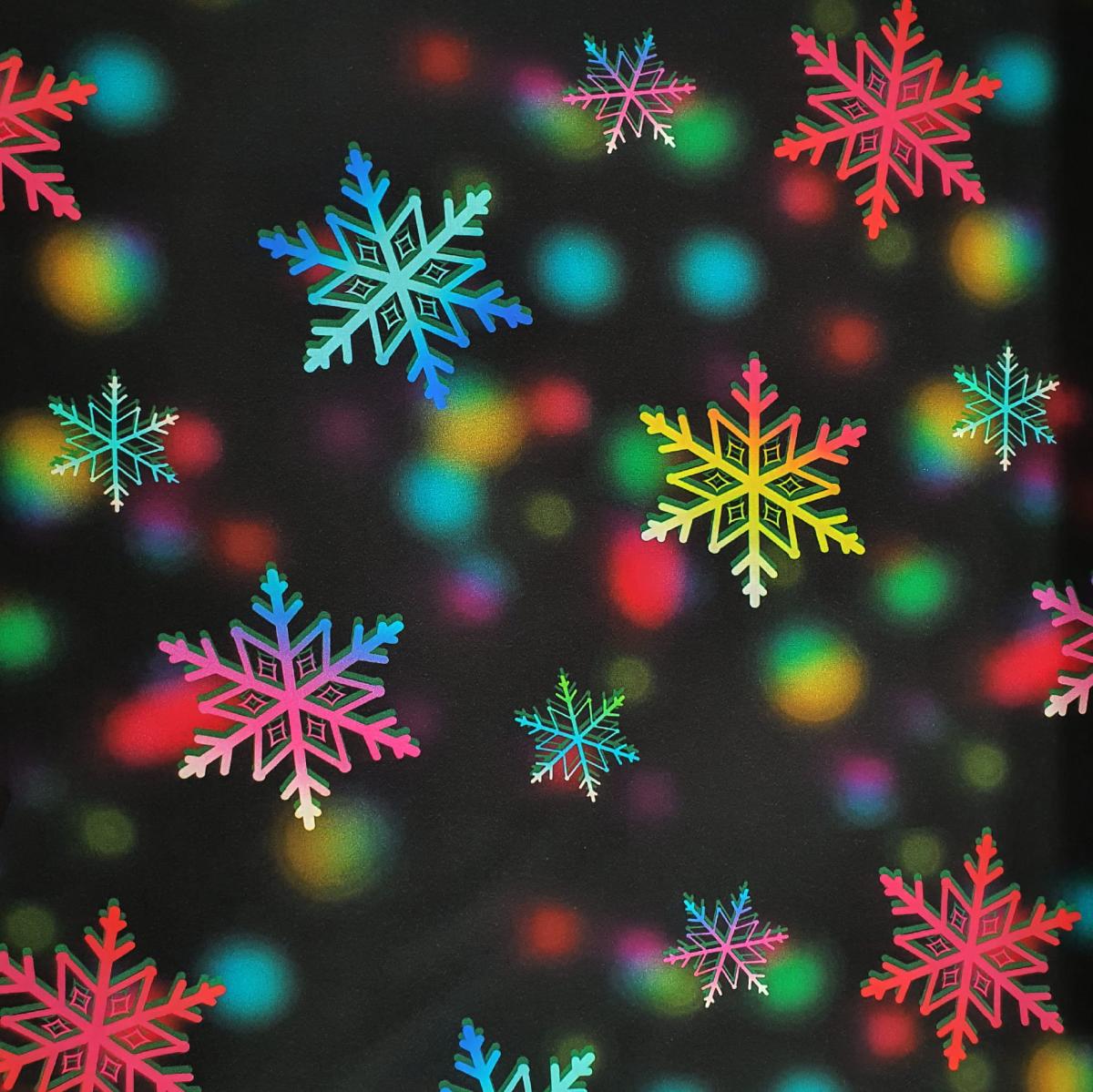 Dzianina Dresówka 180g drukowana cyfrowo neonowe płatki śniegu