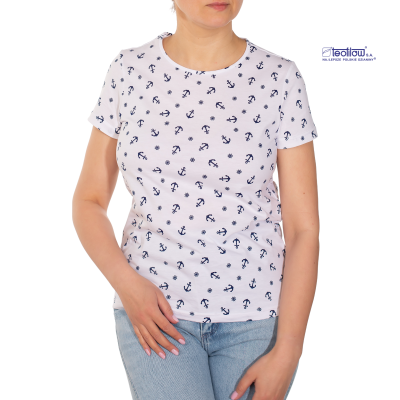 Dzianina Singiel Jersey 150 g drukowany rotacyjnie kotwice białe